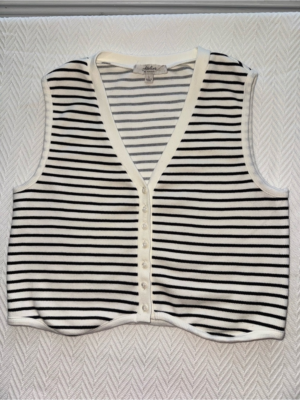 Atelier Striped Button-Front Knit Vest - Black & White